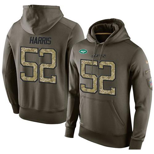 NFL Men's Nike New York Jets #52 David Harris Stitched Green Olive Salute To Service KO Performance Hoodie